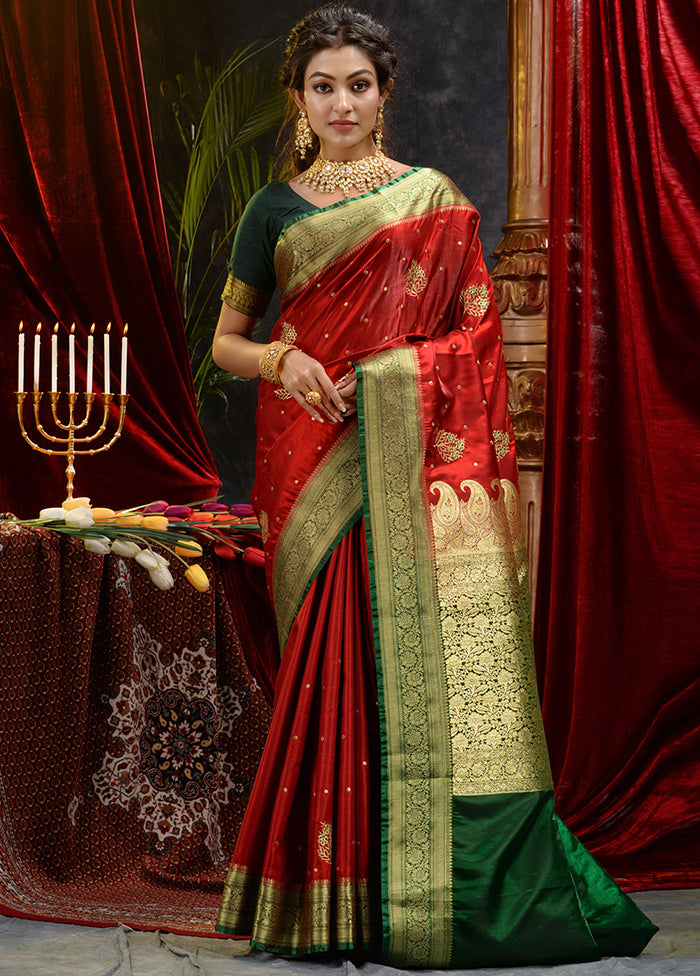 Maroon Spun Silk Saree With Blouse Piece