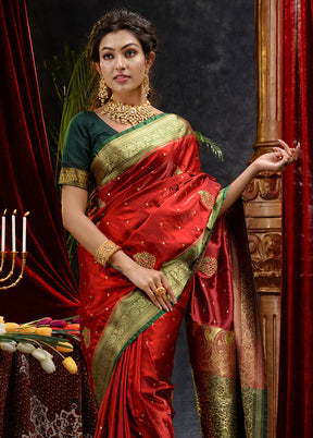 Maroon Spun Silk Saree With Blouse Piece