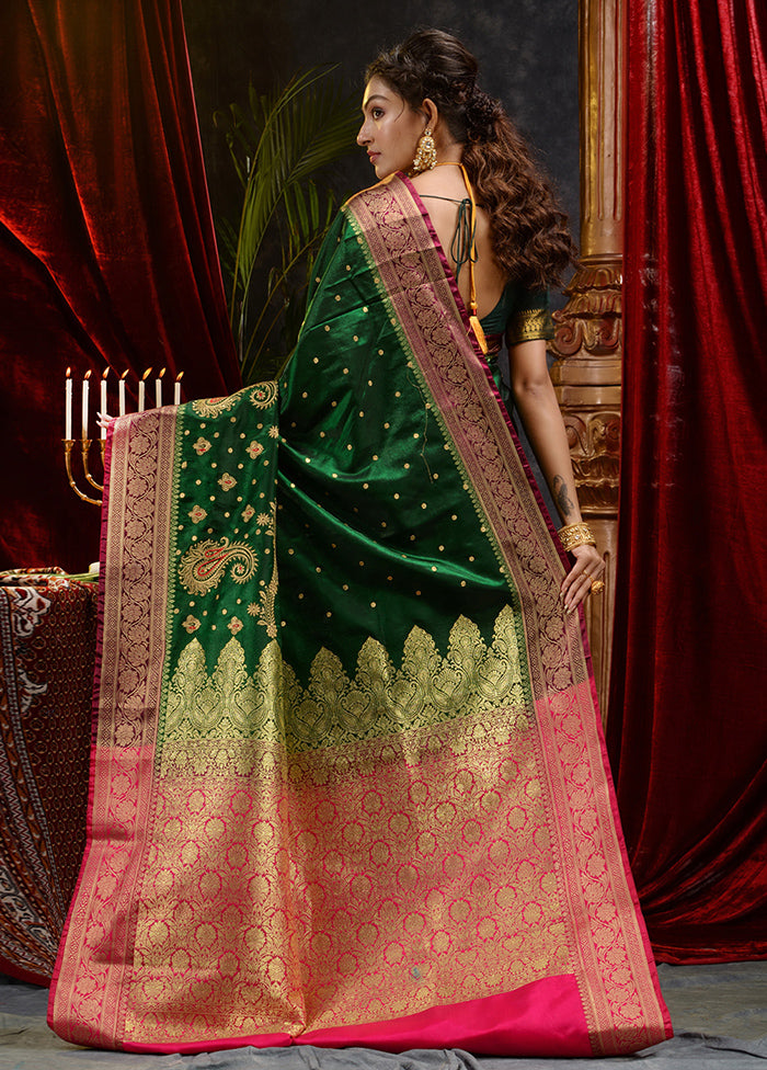 Green Spun Silk Saree With Blouse Piece