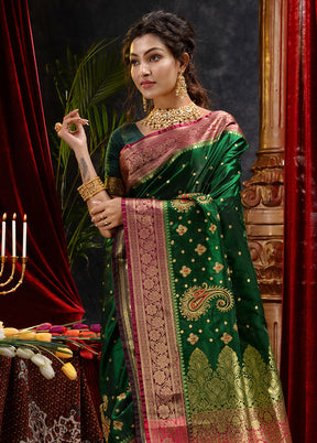 Green Spun Silk Saree With Blouse Piece