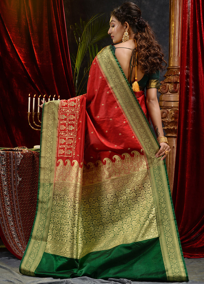 Red Spun Silk Saree With Blouse Piece