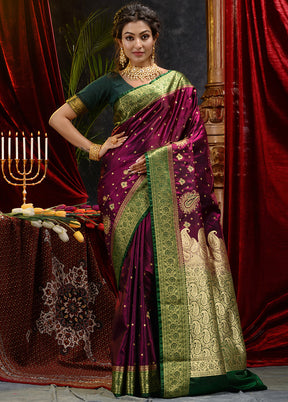 Maroon Spun Silk Saree With Blouse Piece