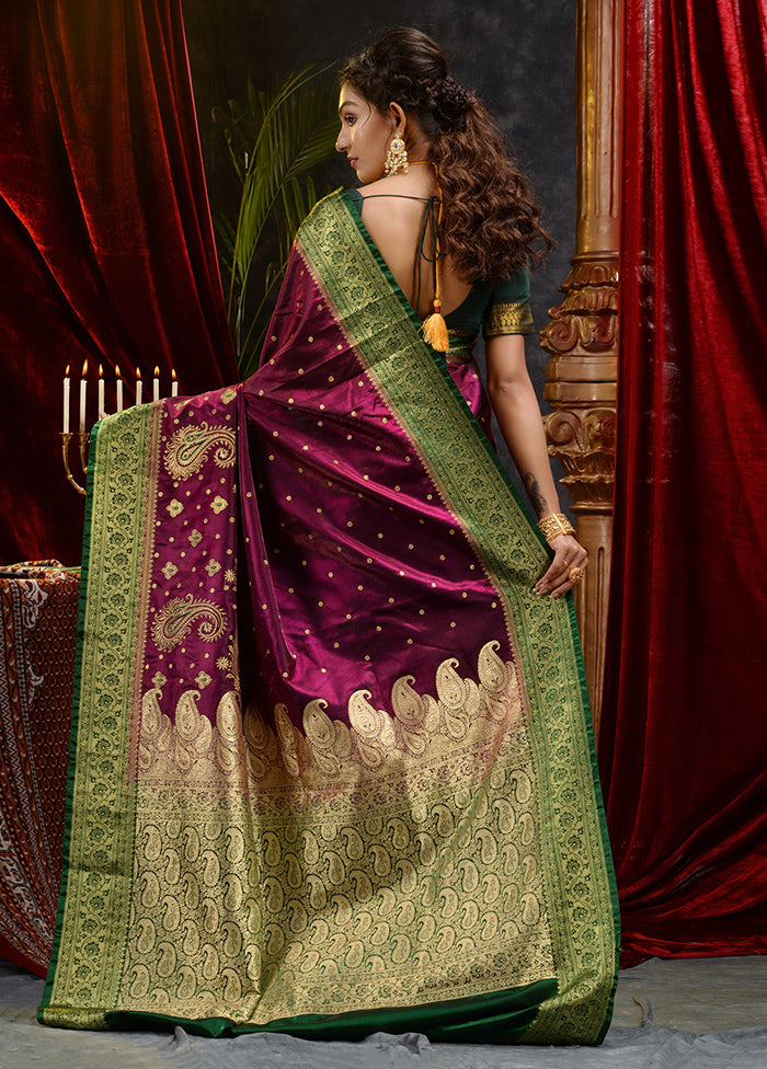 Maroon Spun Silk Saree With Blouse Piece