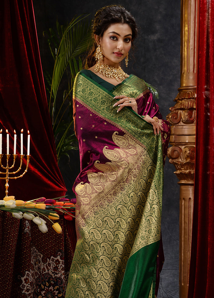 Maroon Spun Silk Saree With Blouse Piece