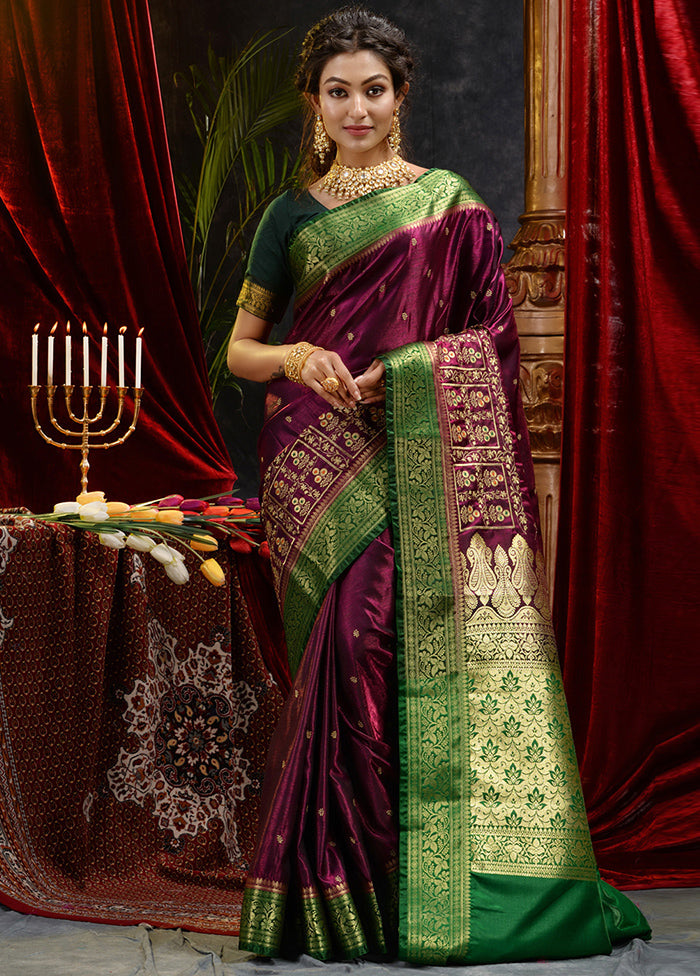 Maroon Spun Silk Saree With Blouse Piece