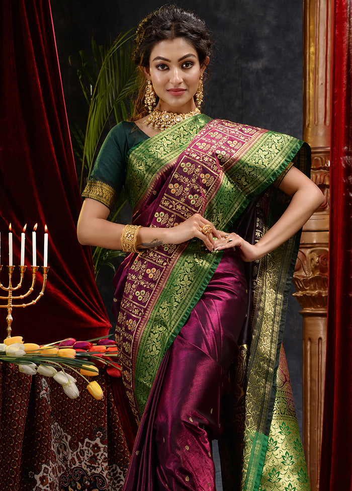 Maroon Spun Silk Saree With Blouse Piece