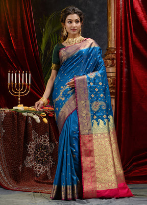 Blue Spun Silk Saree With Blouse Piece