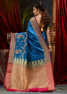 Blue Spun Silk Saree With Blouse Piece