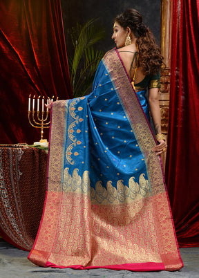 Blue Spun Silk Saree With Blouse Piece