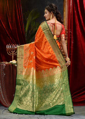 Orange Spun Silk Saree With Blouse Piece