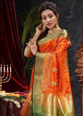 Orange Spun Silk Saree With Blouse Piece