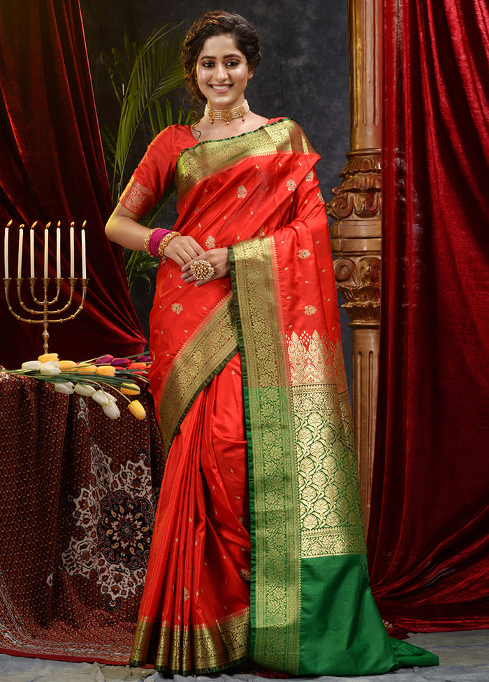 Red Spun Silk Saree With Blouse Piece