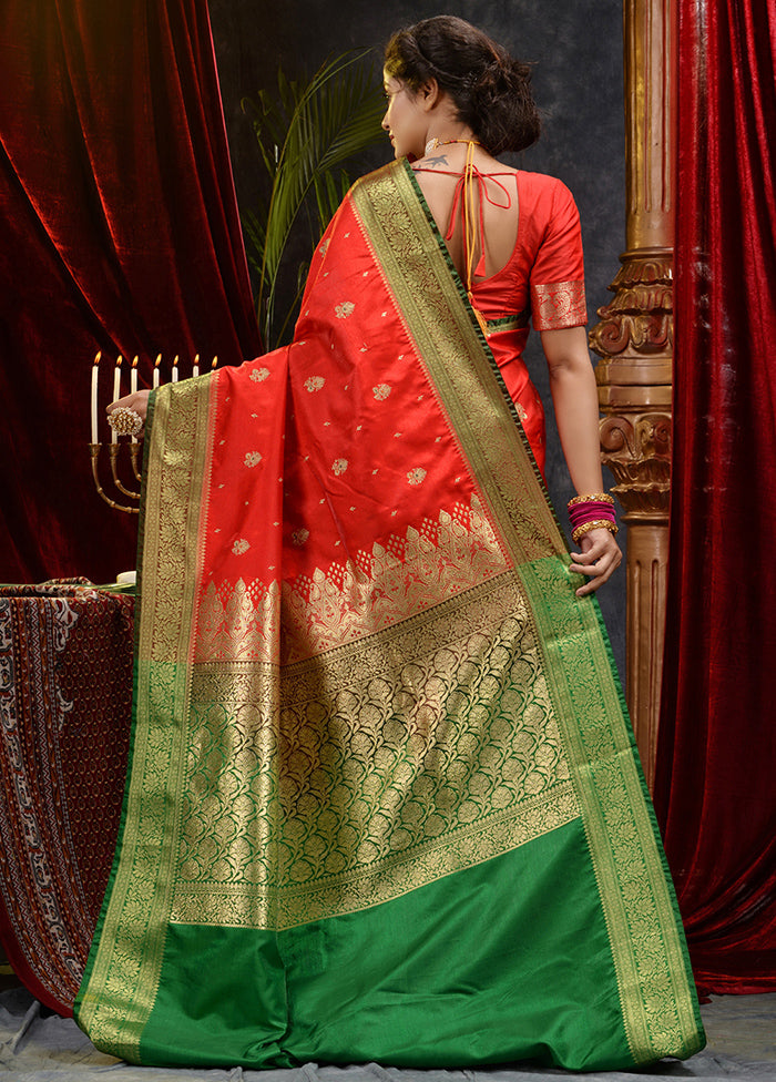 Red Spun Silk Saree With Blouse Piece