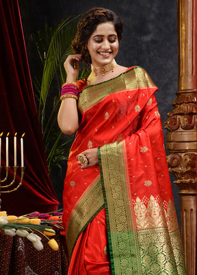 Red Spun Silk Saree With Blouse Piece