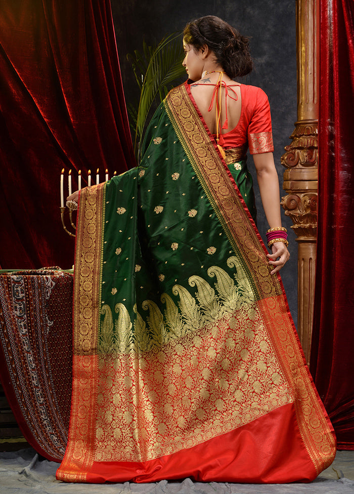 Green Spun Silk Saree With Blouse Piece