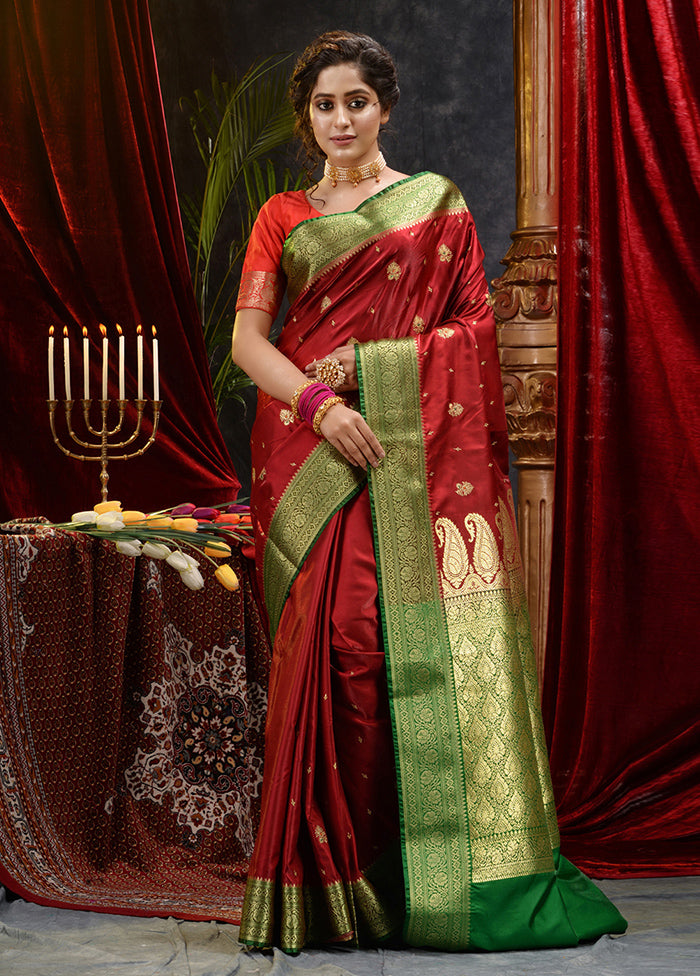 Maroon Spun Silk Saree With Blouse Piece