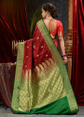 Maroon Spun Silk Saree With Blouse Piece