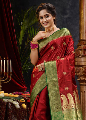 Maroon Spun Silk Saree With Blouse Piece