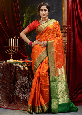 Orange Spun Silk Saree With Blouse Piece