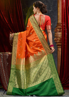 Orange Spun Silk Saree With Blouse Piece