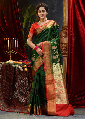 Green Spun Silk Saree With Blouse Piece