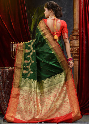 Green Spun Silk Saree With Blouse Piece