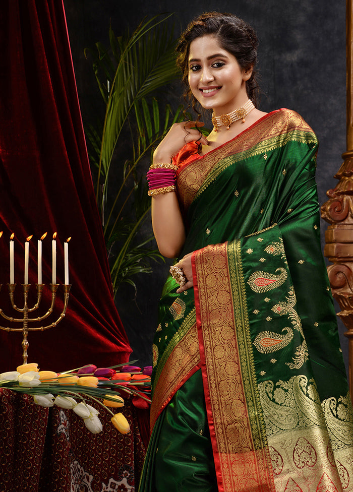 Green Spun Silk Saree With Blouse Piece