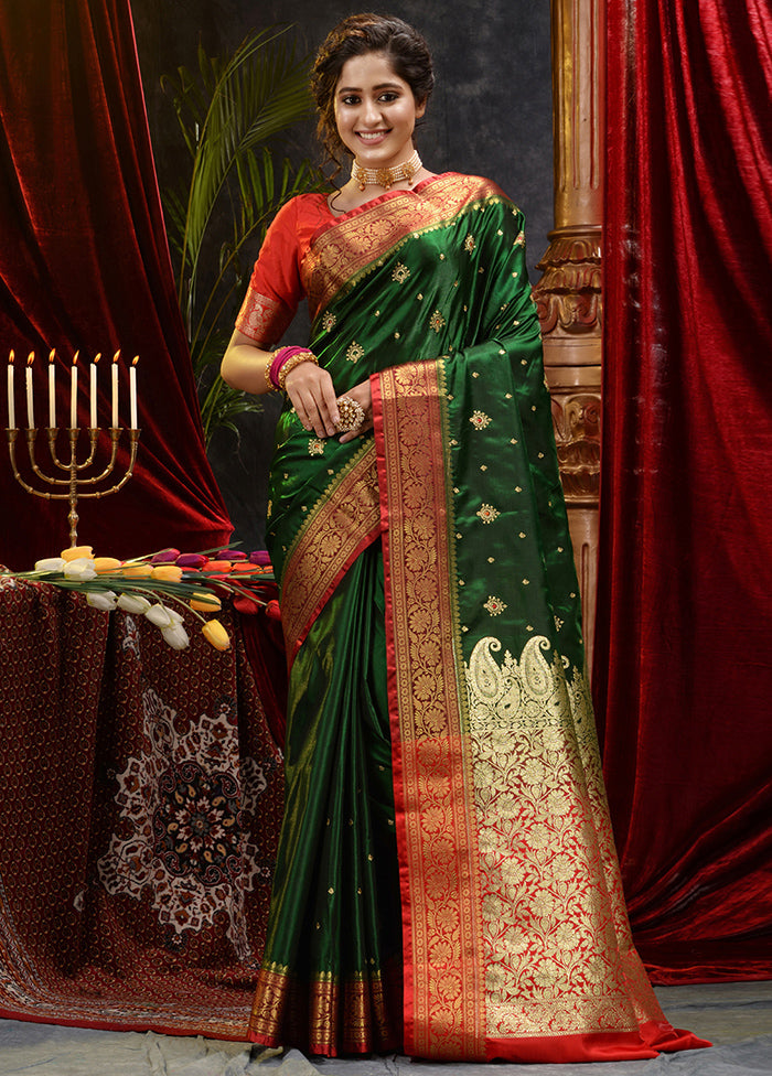 Green Spun Silk Saree With Blouse Piece