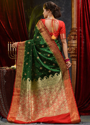 Green Spun Silk Saree With Blouse Piece