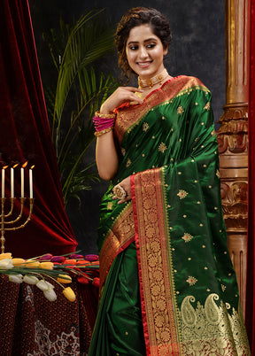 Green Spun Silk Saree With Blouse Piece