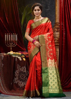 Red Spun Silk Saree With Blouse Piece