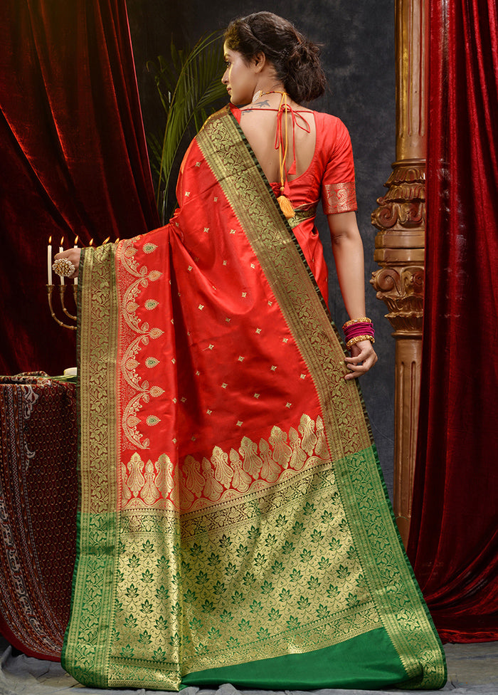 Red Spun Silk Saree With Blouse Piece