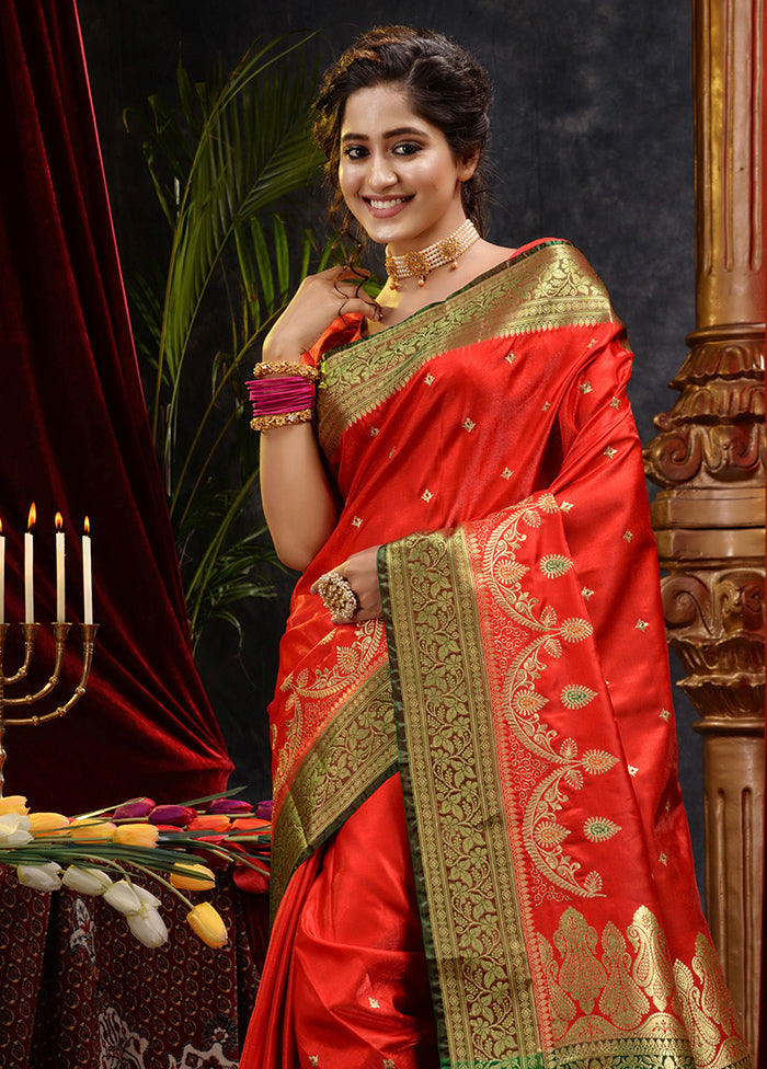 Red Spun Silk Saree With Blouse Piece