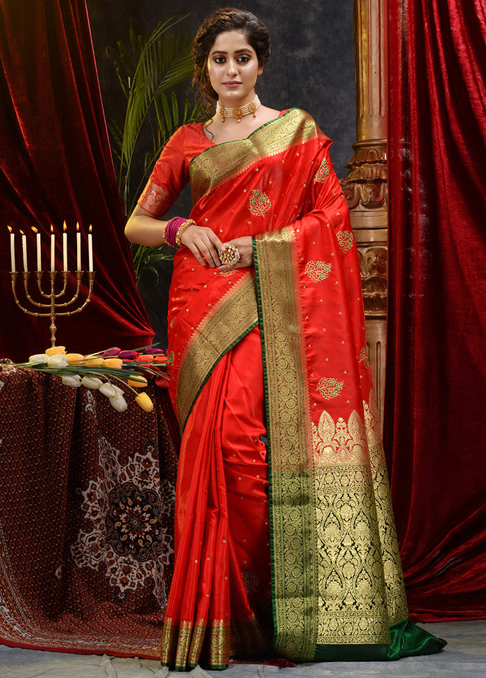 Red Spun Silk Saree With Blouse Piece