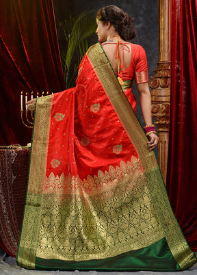 Red Spun Silk Saree With Blouse Piece