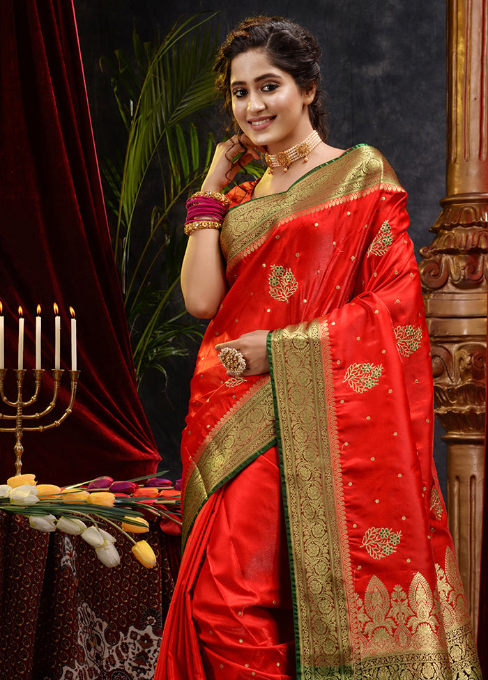 Red Spun Silk Saree With Blouse Piece