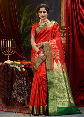 Red Spun Silk Saree With Blouse Piece