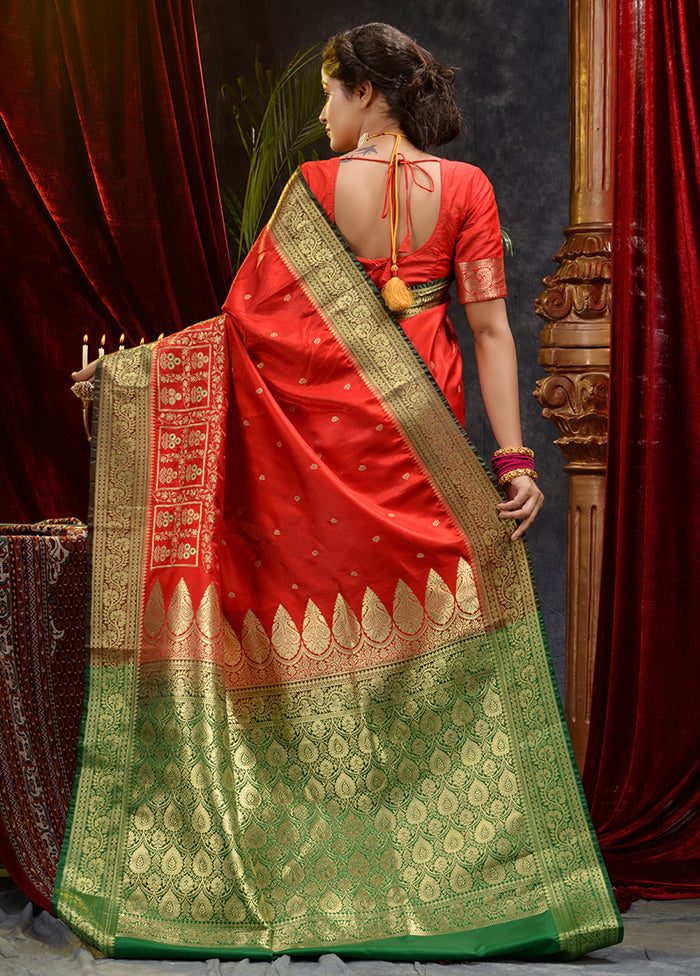 Red Spun Silk Saree With Blouse Piece