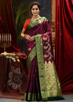 Maroon Spun Silk Saree With Blouse Piece