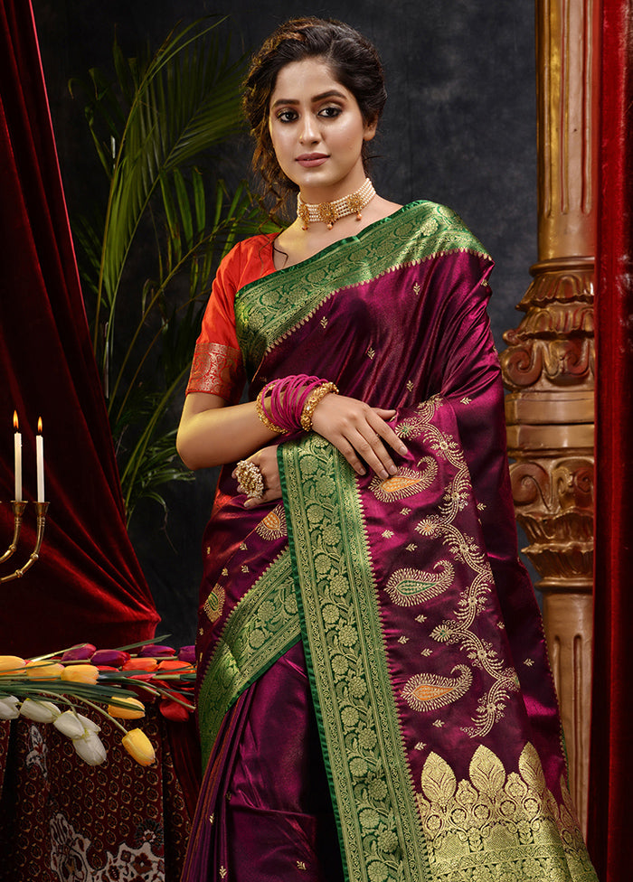 Maroon Spun Silk Saree With Blouse Piece