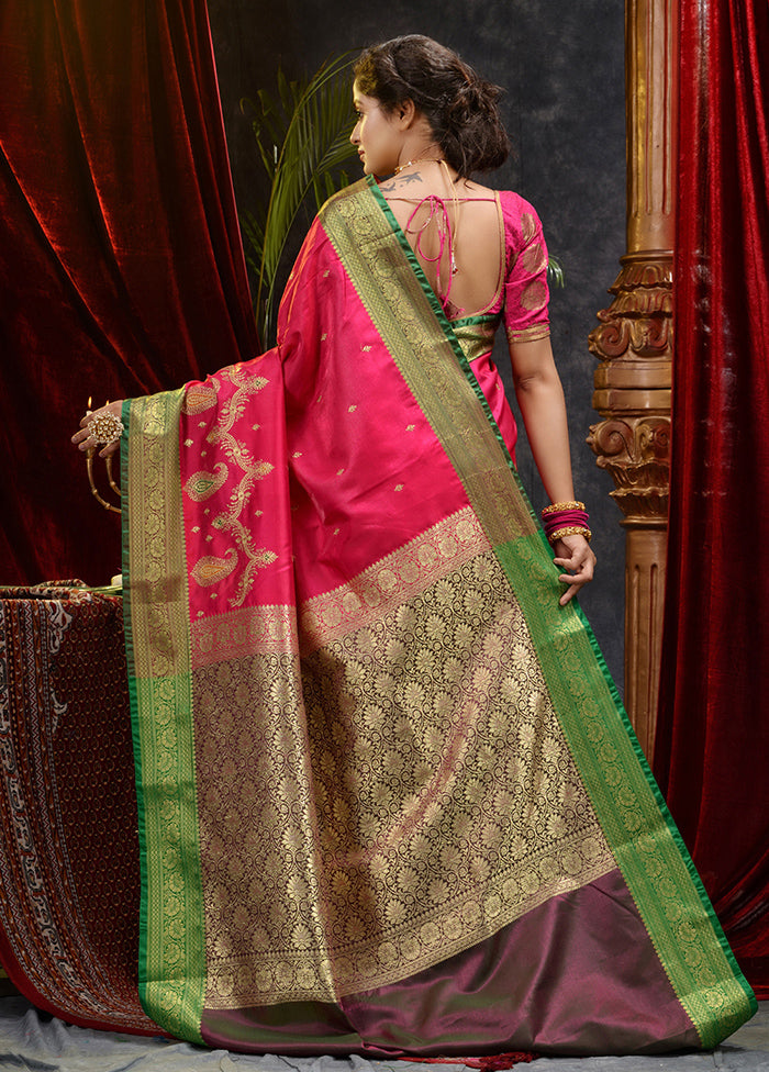 Pink Spun Silk Saree With Blouse Piece