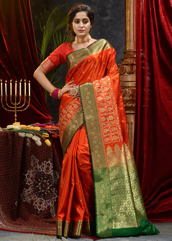 Orange Spun Silk Saree With Blouse Piece