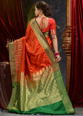 Orange Spun Silk Saree With Blouse Piece