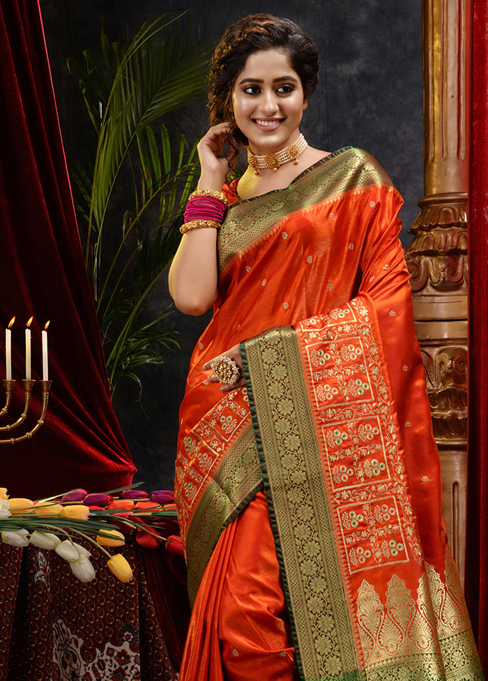 Orange Spun Silk Saree With Blouse Piece