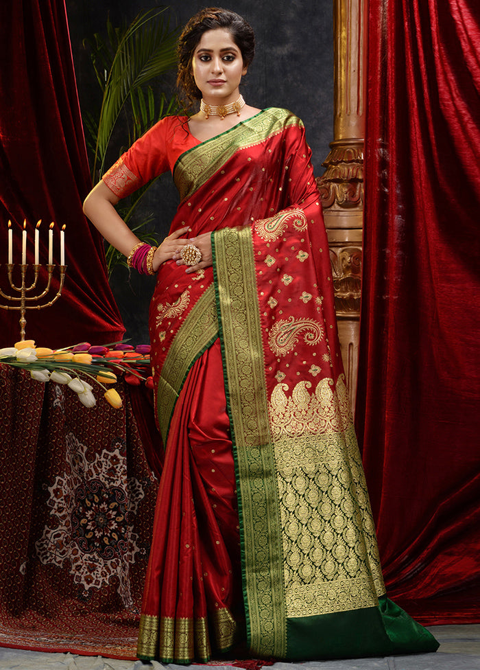 Maroon Spun Silk Saree With Blouse Piece