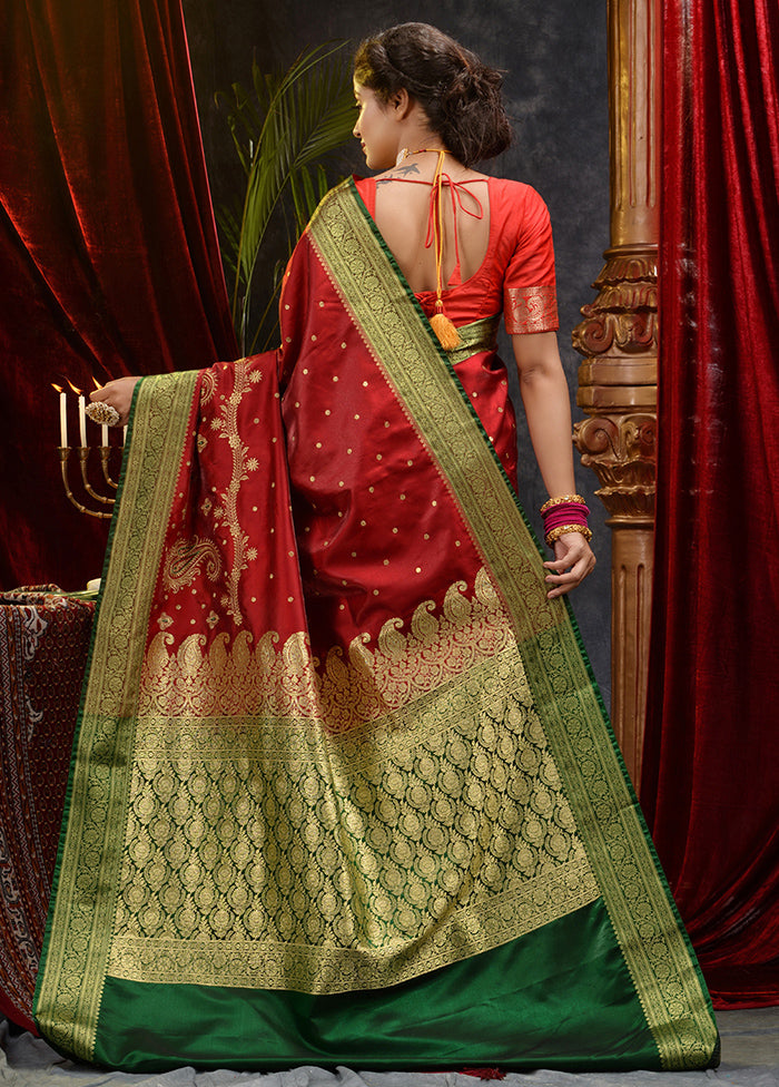 Maroon Spun Silk Saree With Blouse Piece