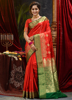 Red Spun Silk Saree With Blouse Piece