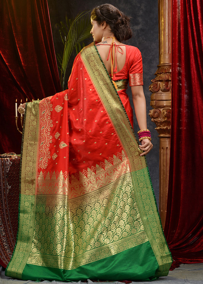 Red Spun Silk Saree With Blouse Piece