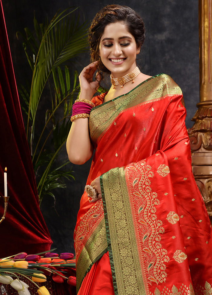 Red Spun Silk Saree With Blouse Piece