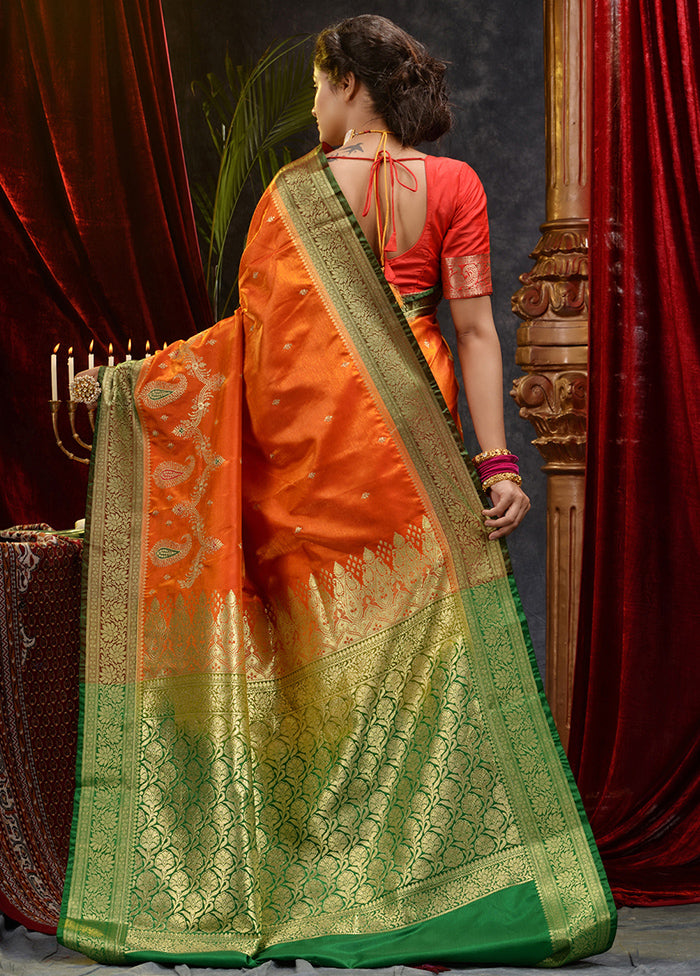 Orange Spun Silk Saree With Blouse Piece